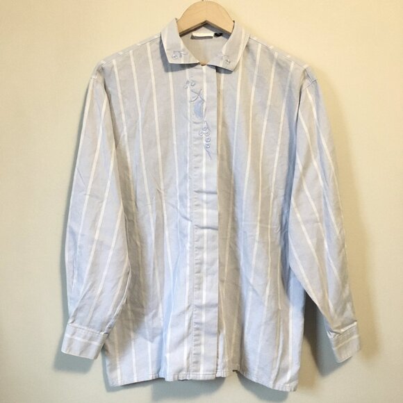 Vintage Canadian 100% Cotton Vertical Stripe Button Down Shirt - Picture 1 of 16